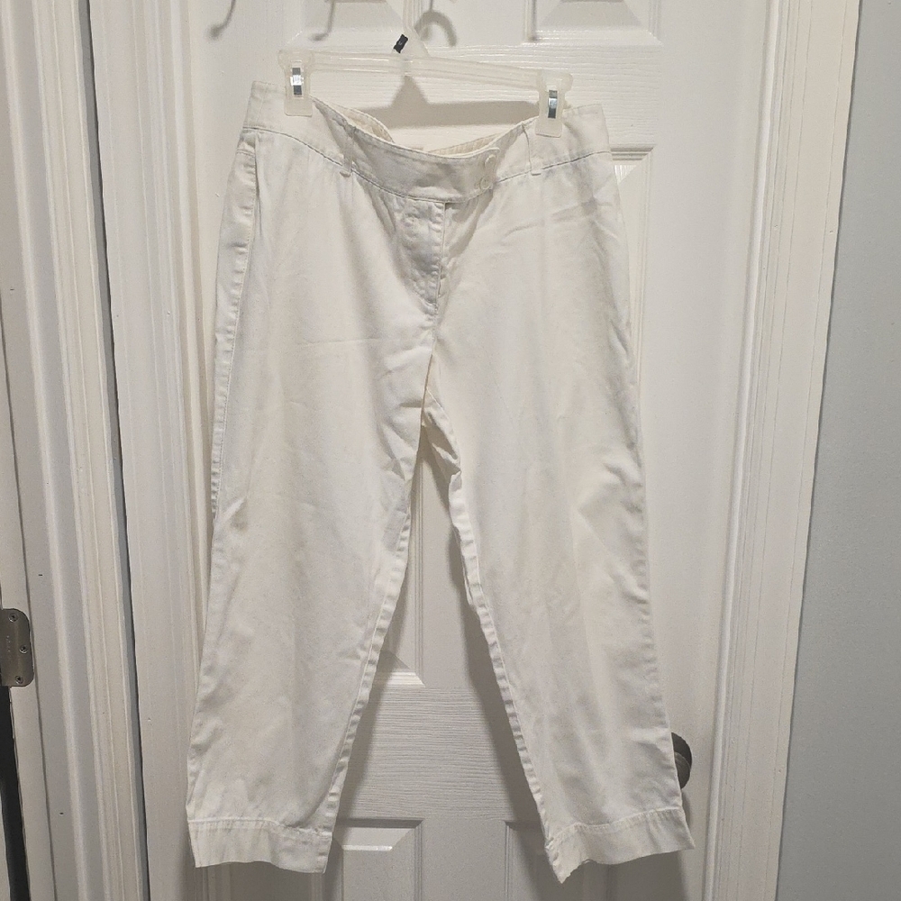 LOFT Cropped White Cotton Pants